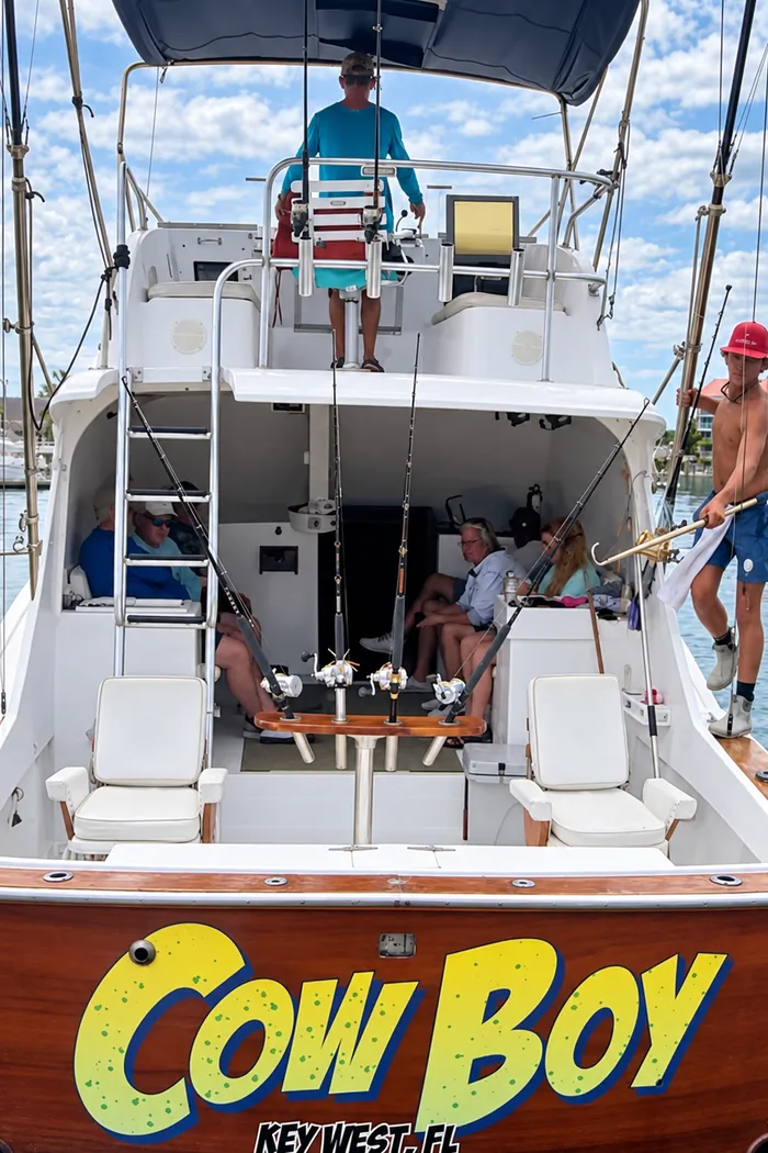The Cowboy – 36' Hatteras Sportfisher stern view, Key West FL