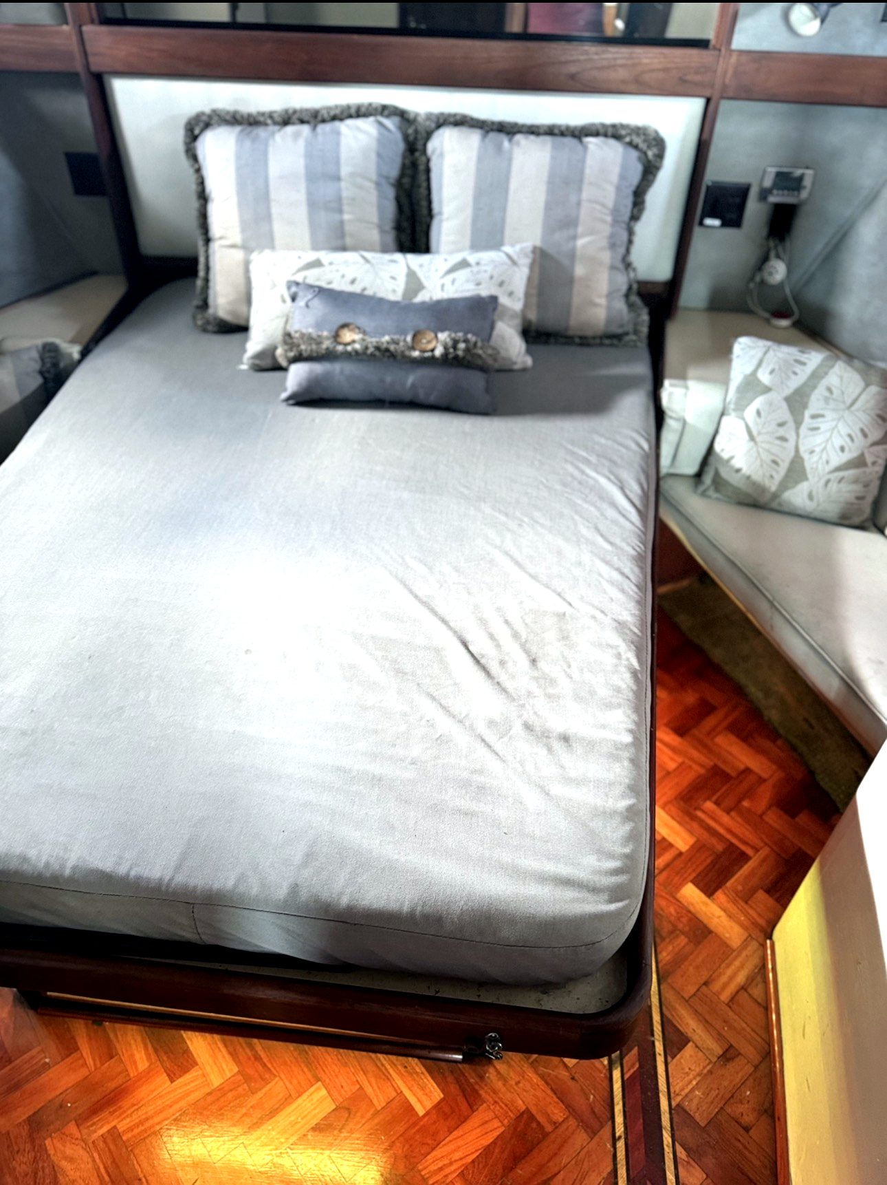 The Cowgirl – cabin berth with cushioned queen bunk and teak parquet flooring, Key West charter boat