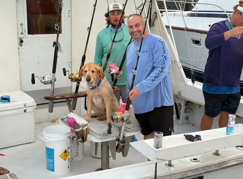 Dog on a fishing charter boat in Key West