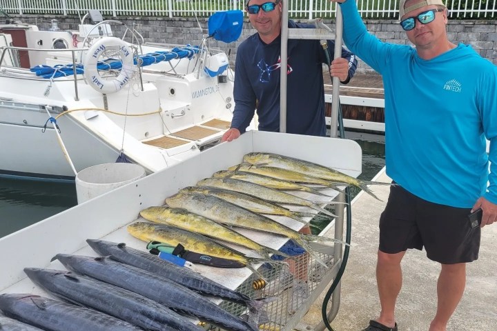 Deck full of wahoo and mahi mahi caught offshore in Key West the day before a hurricane