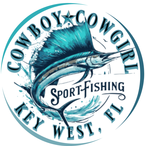 Logo with a marlin fish, text: Cowboy-Cowgirl Sport-Fishing, Key West, FL.
